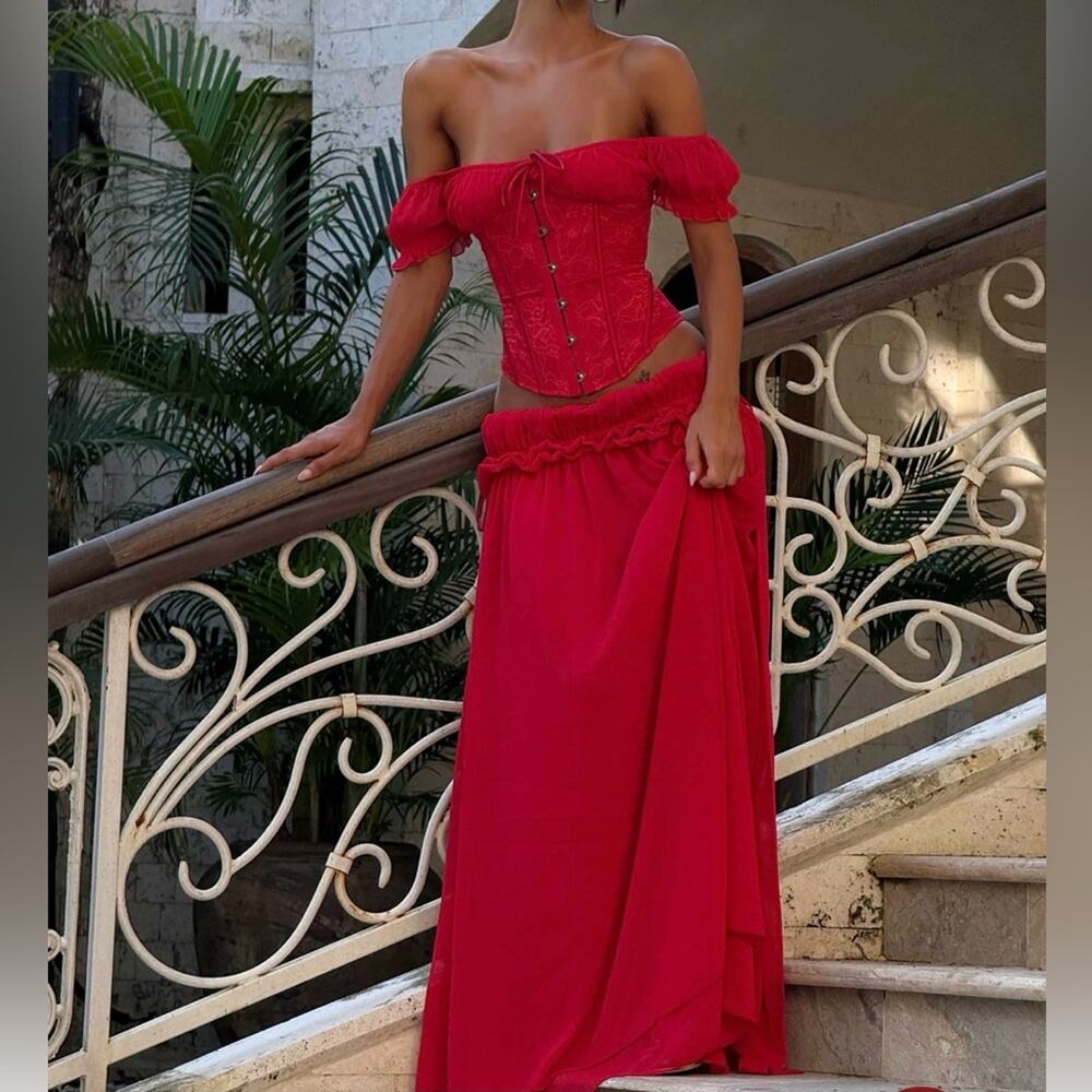 OUTCAST LUBELA CORSET TOP MAXI RED SKIRT SET XL SOLD OUT